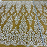 Beaded Lace Fabric Embroidered On 100% Polyester Net Mesh - Off White, Floral Sequin Embroidery, 52" Width (1 Yard)
