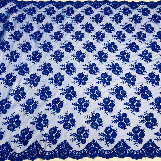 1 Yard Corded Bridal Lace Fabric Embroidered 100 Percent Polyester Net Mesh 50 inch Width