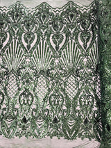 Sea Shell Sequin Damask Polyester Fabric - Iridescent Sequin Damask, 54" Width (1 Yard)