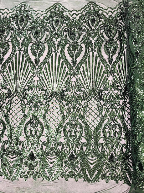 Sea Shell Sequin Damask Polyester Fabric - Iridescent Sequin Damask, 54" Width (1 Yard)