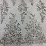 1 Yard Beaded and Sequined Lace Fabric White