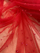 Glitter Mesh Fabric with Scattered Pearls