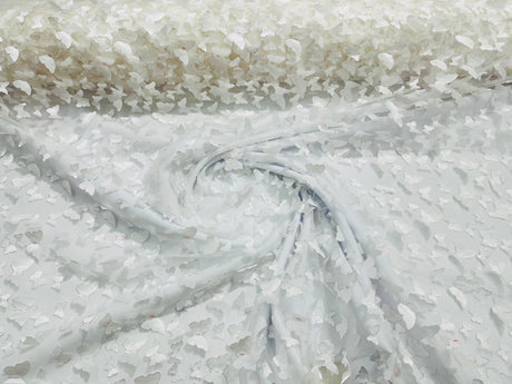 3D Butterfly Metallic Design Polyester Fabric - Metallic Butterfly Embroidery, Mesh Lace, 58" Width (1 Yard)
