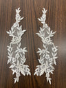 Beaded Floral Lace Applique 100 Percent Polyester Organza Fabric - Beaded Floral Applique, 10" X 2.5" (1 Pair)