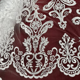 1 Yard Corded Bridal Lace Fabric Embroidered on Polyester Net Mesh