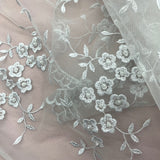 1 Yard Silver Beaded Lace Fabric Embroidered on Net Mesh for Wedding and Evening Gowns – 52"