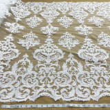1 Yard Exquisite Corded Bridal Lace Fabric Embroidered on 100% Polyester Net Mesh White