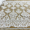 1 Yard Exquisite Corded Bridal Lace Fabric Embroidered on 100% Polyester Net Mesh White