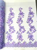 Scarlet 3D Floral Design Lace Fabric - Embroidered Beaded Mesh Lace, Double Scallop, 54" Width (1 Yard)