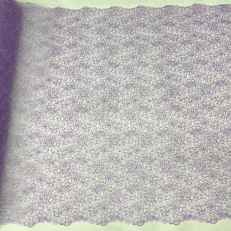 Corded Bridal Lace Fabric - Embroidered Polyester Net Mesh, 53" Width (1 Yard)