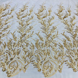 1 Yard Beaded Lace Fabric Embroidered on Polyester Net Mesh White and Ecru