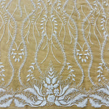 1 Yard Elegant Beaded Lace Fabric Embroidered on Polyester Net Mesh