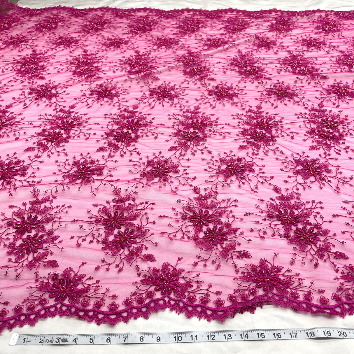 Beaded Lace Fabric on Polyester Net Mesh