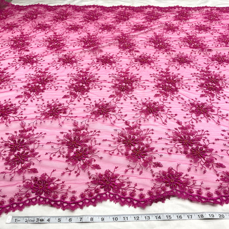 Beaded Lace Fabric on Polyester Net Mesh