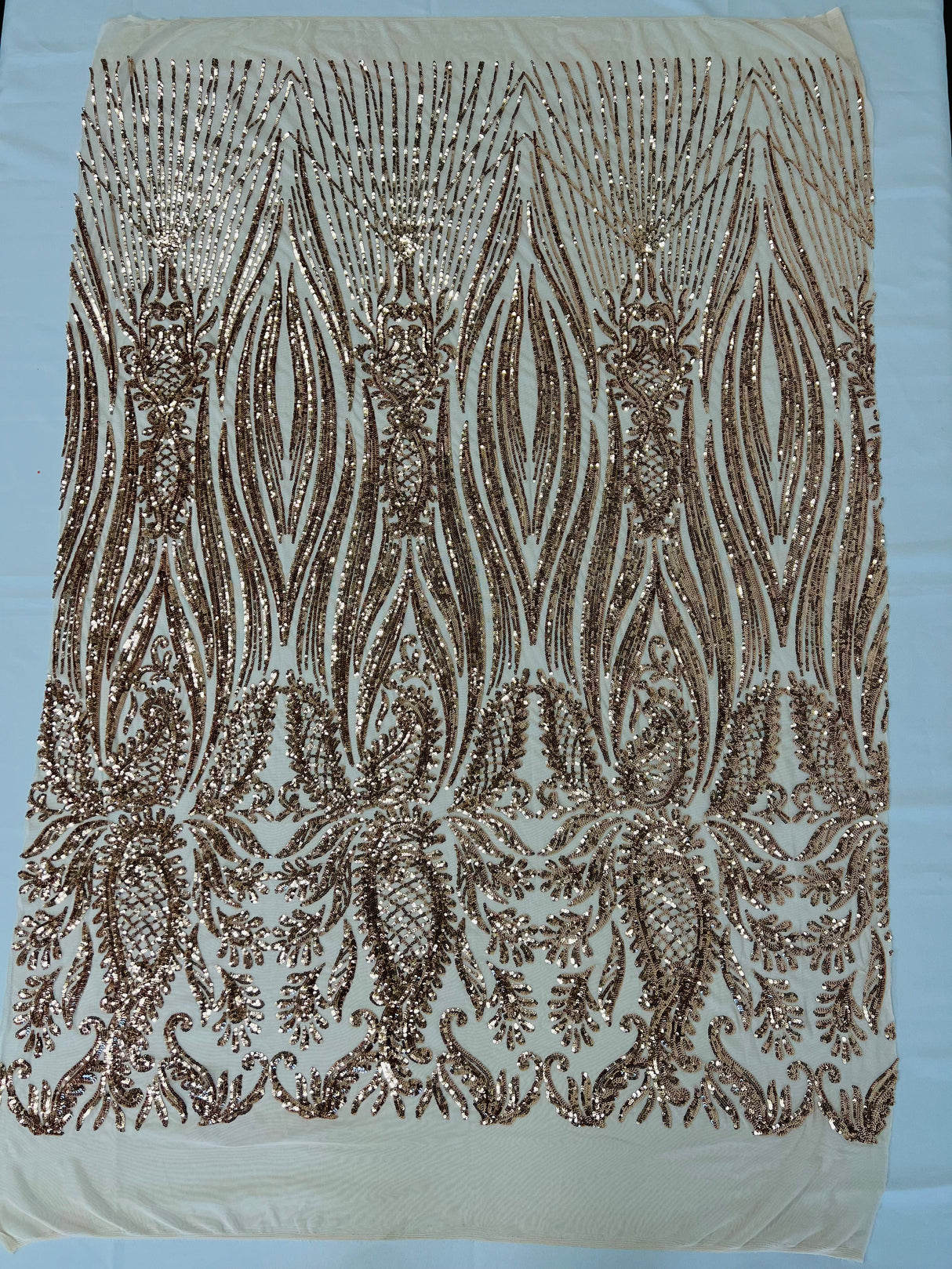Paisley Sequin Design 4 Way Stretch Mesh Fabric - Nude Paisley Embroidered Iridescent Sequins, 48-50" Width, 36" Length (1 Yard)