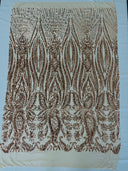 Paisley Sequin Design 4 Way Stretch Mesh Fabric - Nude Paisley Embroidered Iridescent Sequins, 48-50" Width, 36" Length (1 Yard)