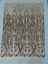 Paisley Sequin Design 4 Way Stretch Mesh Fabric - Nude Paisley Embroidered Iridescent Sequins, 48-50" Width, 36" Length (1 Yard)