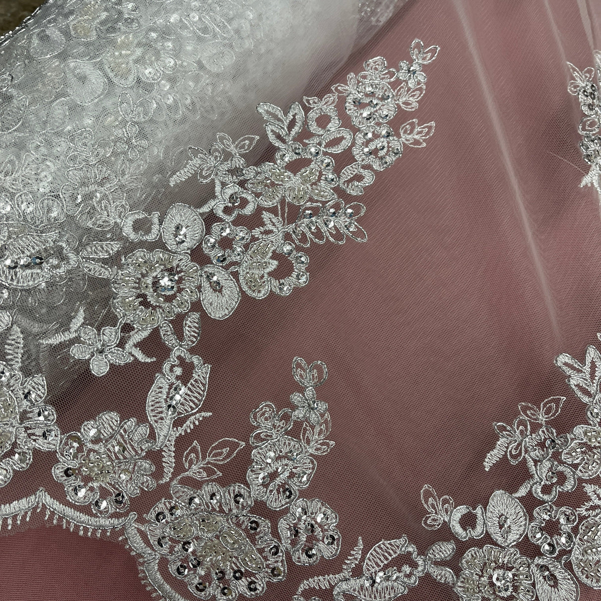 Beaded Corded Floral Bridal Lace Fabric 54"