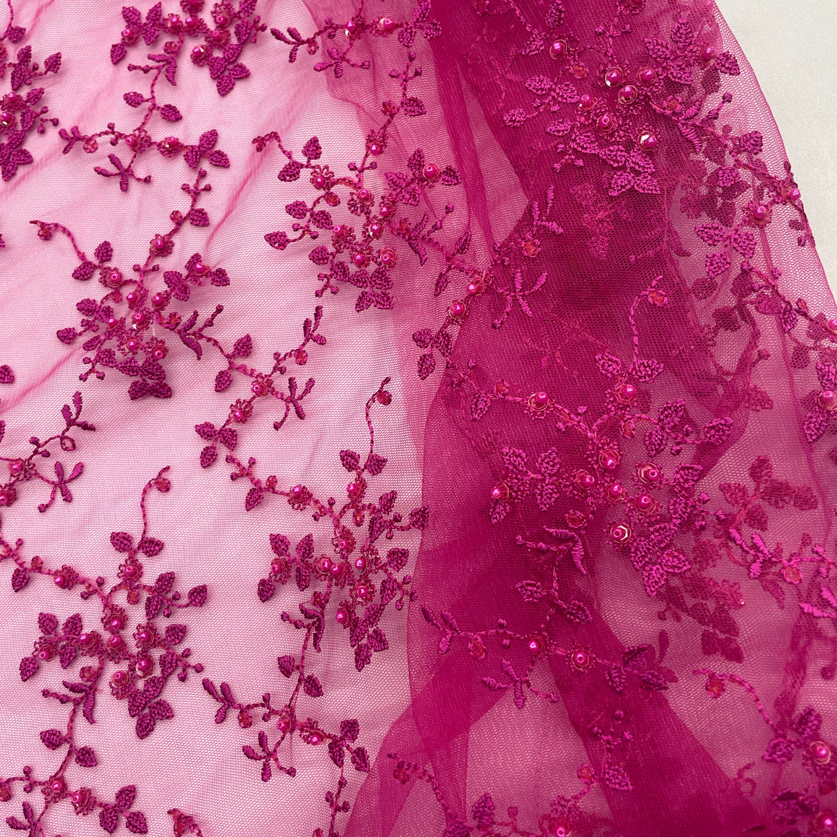 Beaded Lace Fabric on Polyester Net Mesh