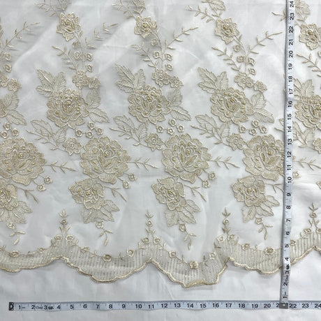 Beaded Lace Fabric on Polyester Net Mesh