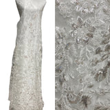 1 Yard Ivory Beaded and Sequined Lace Fabric Embroidered on 100 Percent Polyester Net Mesh 54 Inch Width