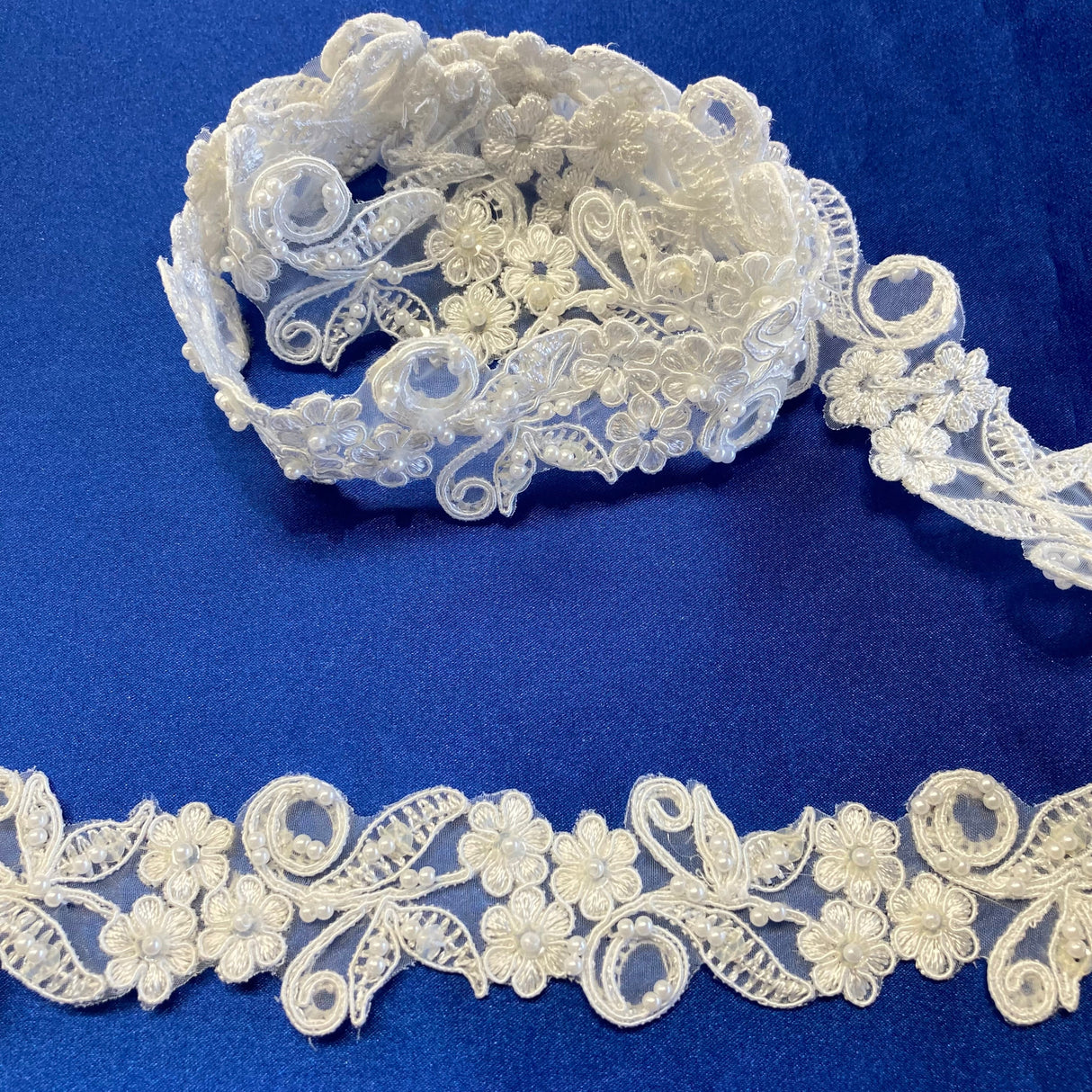 Beaded Corded Lace Trim on Organza
