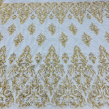 1 Yard Beaded & Sequined Lace Fabric Embroidered on 100% Polyester Net Mesh
