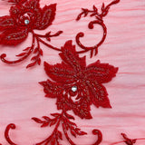 Beaded Sequined Lace Fabric Red 52"