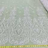 1 Yard Luxurious Beaded Lace Fabric Embroidered on Polyester Net Mesh White and Ivory