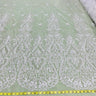 1 Yard Luxurious Beaded Lace Fabric Embroidered on Polyester Net Mesh White and Ivory