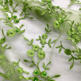 Beaded Lace Fabric on Polyester Net Mesh