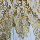 1 Yard Glamorous Beaded and Corded Bridal Lace Fabric Embroidered on Polyester Net Mesh