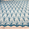 Embroidered Lace Fabric Turquoise Mesh