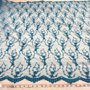 Embroidered Lace Fabric Turquoise Mesh
