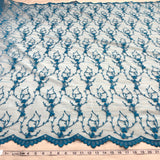 Embroidered Lace Fabric Turquoise Mesh