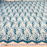 Embroidered Lace Fabric Turquoise Mesh