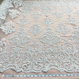 1 Yard Corded Bridal Lace Fabric Embroidered on 100 Percent Polyester Net Mesh Gold