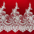 Beaded & Corded Lace Trimming 100 Percent Polyester Net Mesh Fabric - White, Ivory, 14" Width (1 Yard)