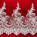 Beaded & Corded Lace Trimming 100 Percent Polyester Net Mesh Fabric - White, Ivory, 14" Width (1 Yard)