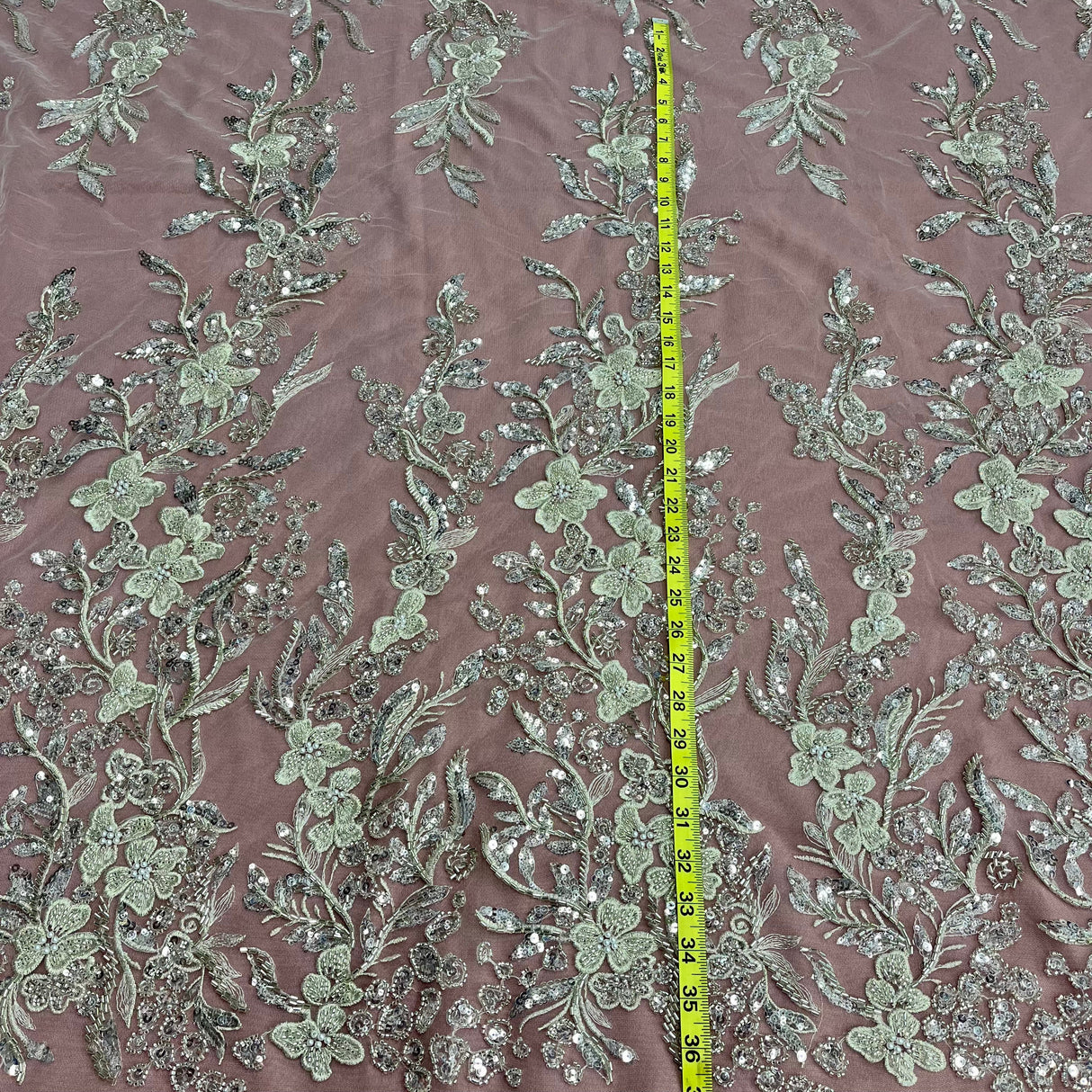 Beaded Lace Fabric on Polyester Net Mesh 54"