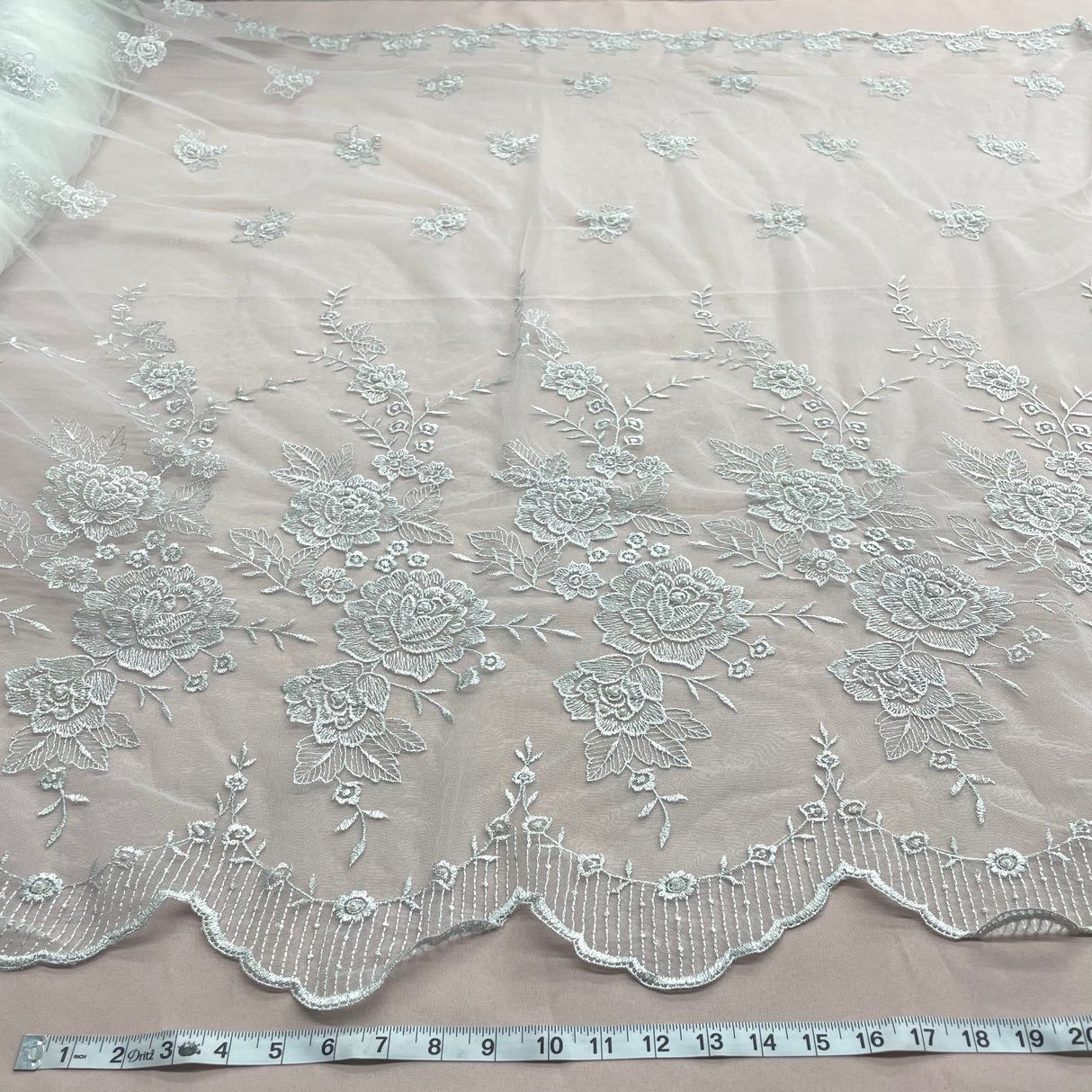 Beaded Lace Fabric on Polyester Net Mesh