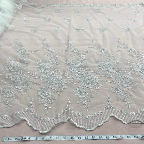Beaded Lace Fabric on Polyester Net Mesh