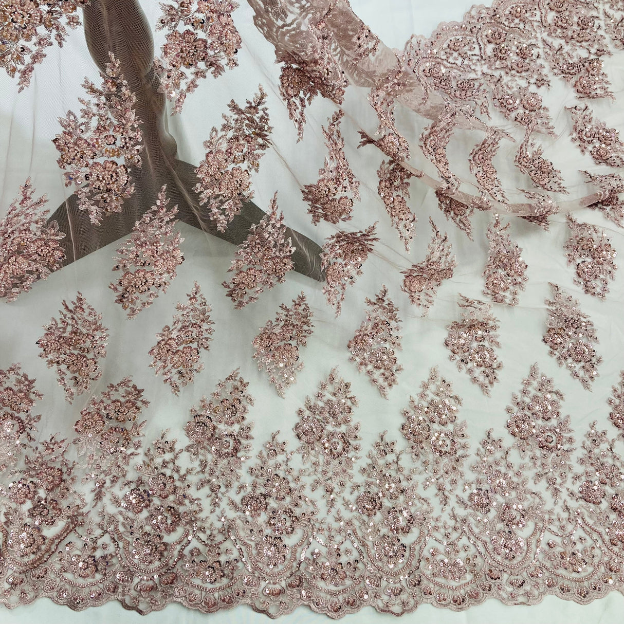 Beaded Embroidered Lace Mesh Coral