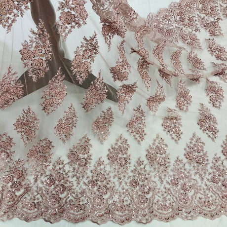 Beaded Embroidered Lace Mesh Coral