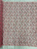 Pamela Floral Lace Polyester Fabric - Floral Corded Embroidered Sequin Lace, 50-54" Width (1 Yard)