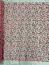 Pamela Floral Lace Polyester Fabric - Floral Corded Embroidered Sequin Lace, 50-54" Width (1 Yard)