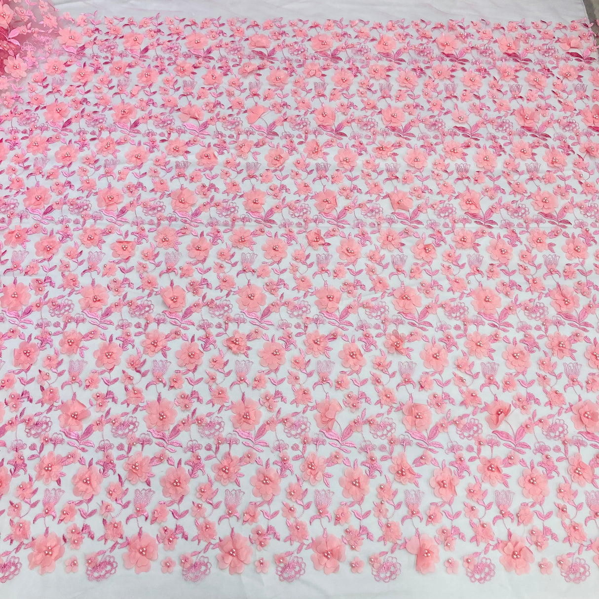 Beaded 3D Floral Lace Fabric 49"