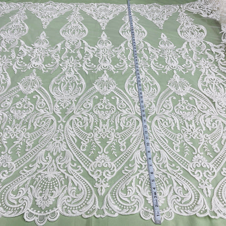 Corded Bridal Lace Fabric - Embroidered Floral Design, 54" Width (1 Yard)