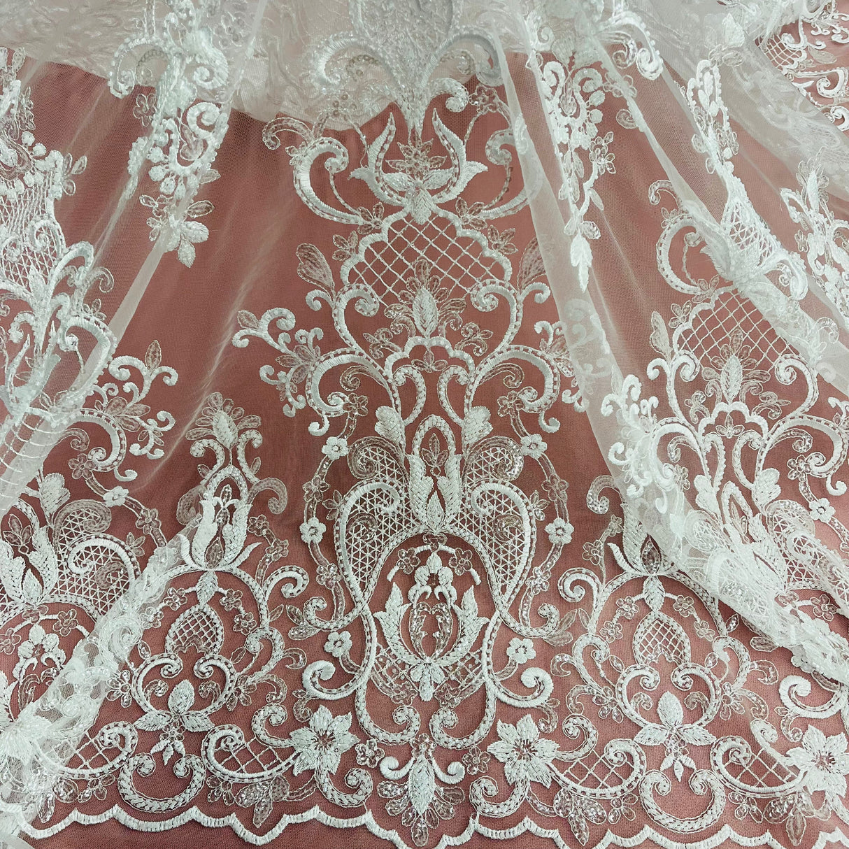 Beaded Sequined Lace Fabric 100% Polyester Net Mesh