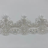 1 Yard Beaded & Corded Lace Trimming Embroidered on 100% Polyester Net Mesh 4" Wide